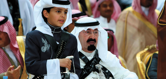 Here to stay: Saudi King Abdullah and a young member of the royal family attending the Janadriya Heritage and Culture Festival, Riyadh, March 2009.