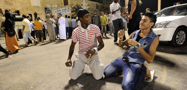 Young men in Green Square, Tripoli, Libya.